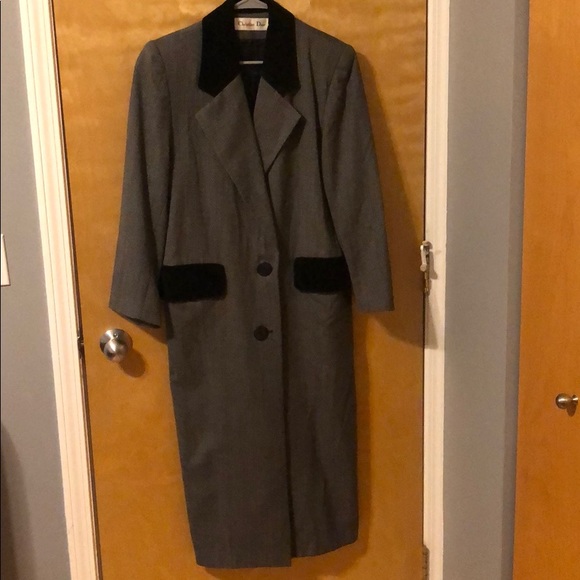 Dior Jackets & Blazers - Christian Dior gry&blk trench coat w/velvet trim🔥